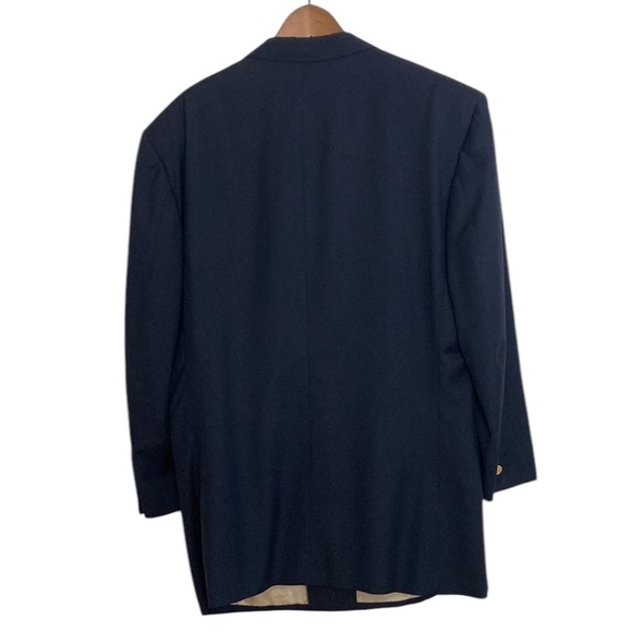 Vintage Sport Coat Mens 44S Navy Blue Wool Double Breast Peak Collar Gold Button - Picture 3 of 16